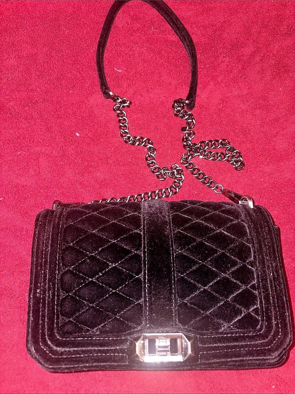 NWOT NEVER USEDRebecca Minkoff Love Quilted Velvet Small Crossbody Bag Black